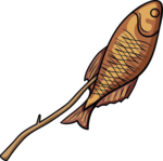 Peixe assado em um espeto, representando a culinária indígena